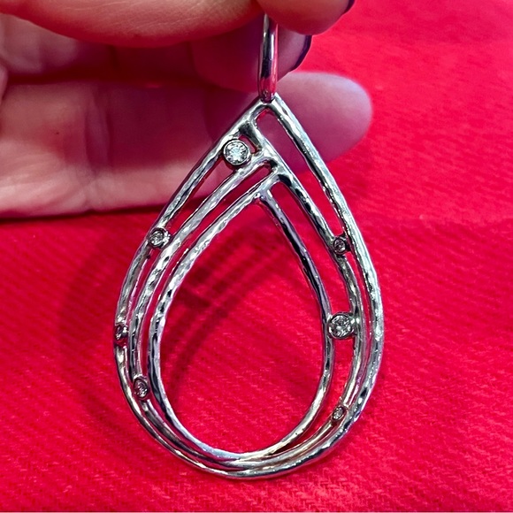 IPPOLITA BEZEL SET DIAMOND & Hammered Sterling Pear shape Drop Earrings - Picture 4 of 13